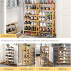 6-Tier Small Shoe Rack for Entryway, Stackable | Heavy Duty | Multi-Function, Bamboo Free Standing Shoe Racks for Bedroom Hal