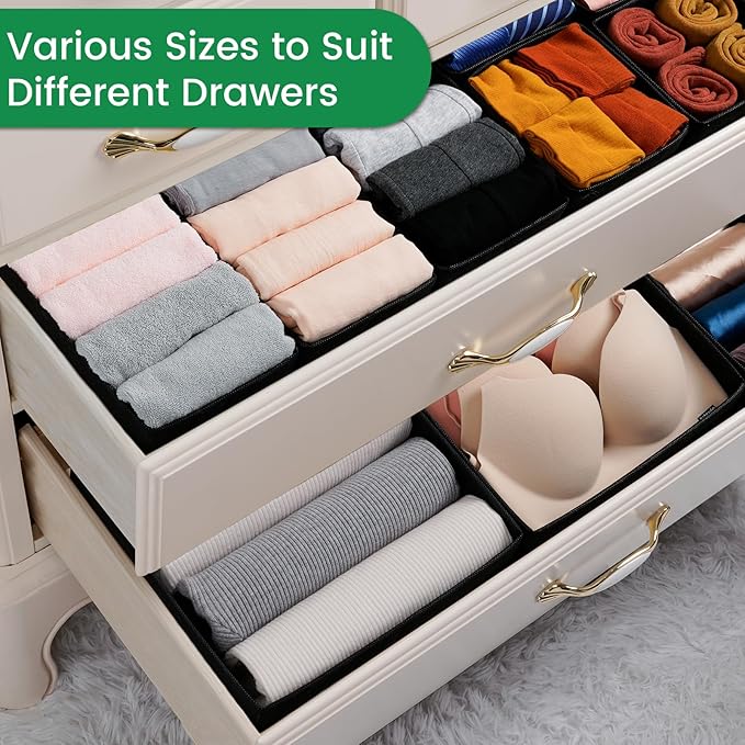 Criusia Drawer Organizer Clothes, 24 Pack Underwear Drawer Organizers, Foldable Closet Organizers and Storage Dresser Drawer 