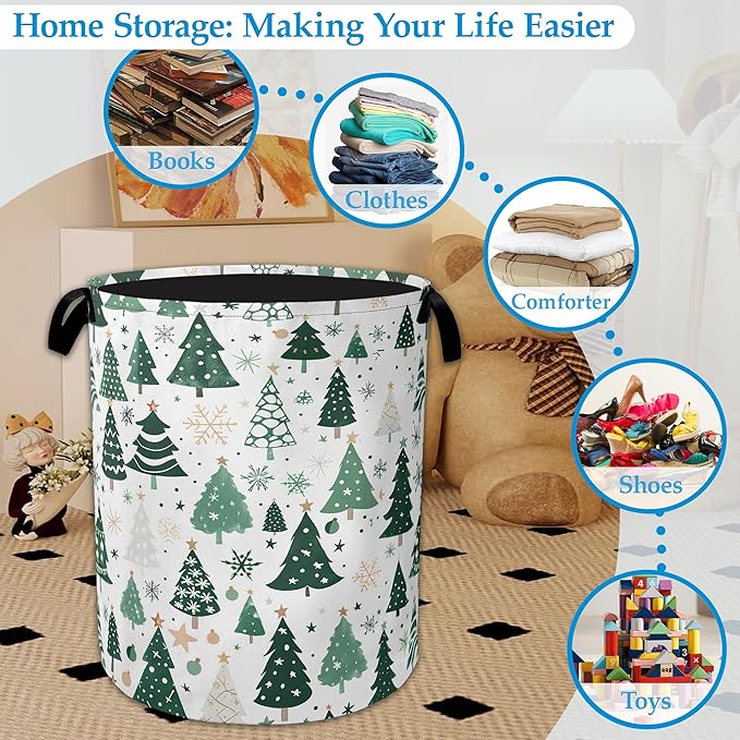 Christmas Tree Laundry Basket Woodland Collapsible Laundry Hamper Clothes Toy Storage Bin for Bathroom Bedroom Room Decor 16"