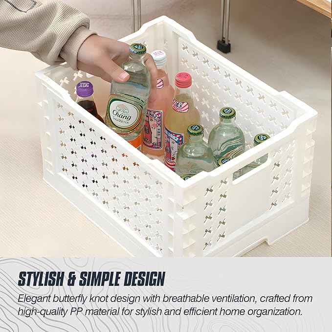 Domiella 2-Pack Foldable High-Strength PP Ventilated Baskets - 12L Collapsible Storage Bins for Kitchen, Camping, Office & Ho