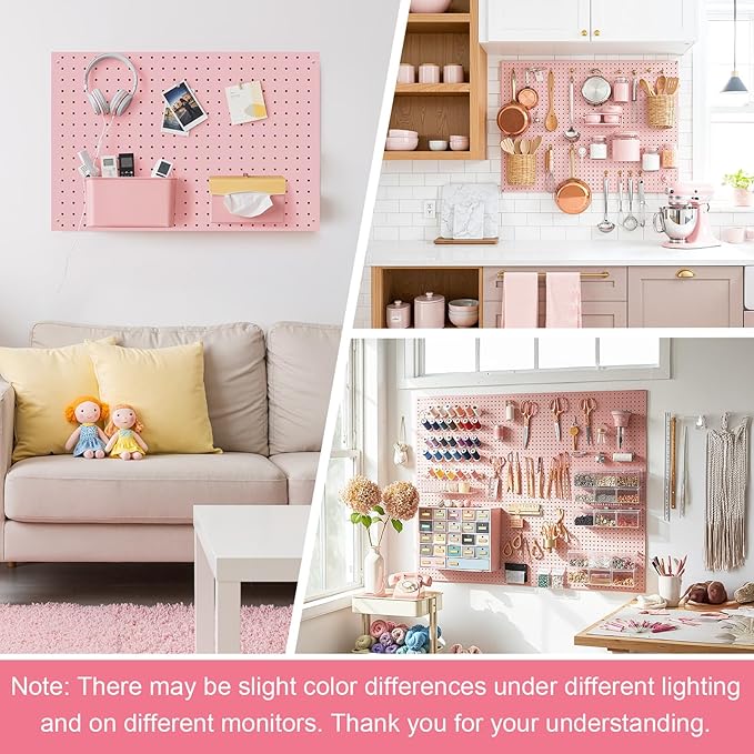 Peg Board, 4 Pack Metal Pegboard Panels Pink Pegboards Wall Organizer with Frame Large Heavy Duty Peg Board with Hooks for Wa