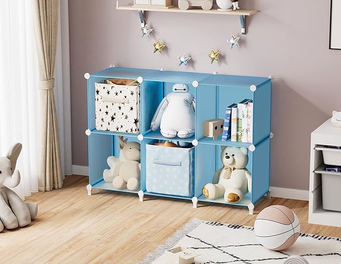 Portable Closet 6 Cube Closet Organizer and Storage Shelf Bookcase with Metal Hammer, Organizer Cabinet for Kids, Bedroom, Ba