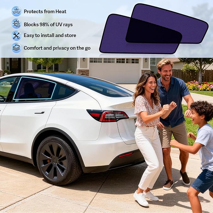 ZATOOTO Tesla Model Y Juniper 2020-2024 Car Window Shade for Baby, Bluish-Purple Static Cling Car Shades for Back Window | Block harsh Sunlight | UV Protection | Rear Window Sun Shade with Storage Bag
