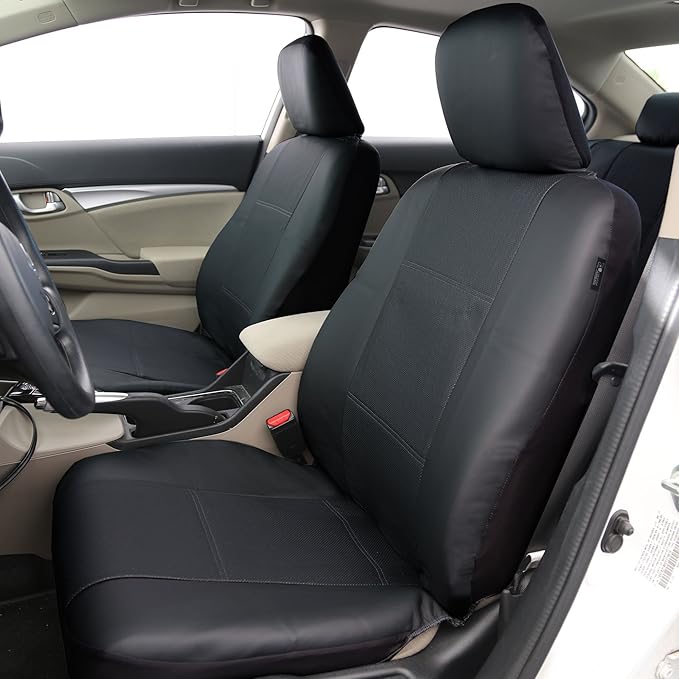 FH Group Car Seat Covers Deluxe Leatherette Automotive Seat Covers Front Seats Only Black Seat Covers, Airbag Compatible Univ