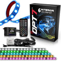 OPT7 Aura Interior Car Lights 6pc with Remote Control, Color Change, Music Sync Inside Ambient Lighting Kit, Car Truck LED Lights Under Dash Accessories, Charger Adapter 12V, 6pc Single Row LED Strip