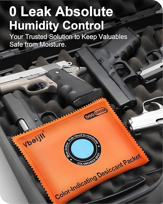 500 Gram (2 Pack) Color-Indicating Desiccant Packs for Storage, Rechargeable Silica Gel Packets, Dehumidifier for Cars, Gun