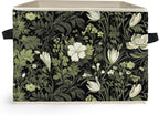 Vintage Floral Botanical Storage Box Bins, Art Nouveau Plant Flower Aesthetic Collapsible Storage Basket Organizer for Bedroo