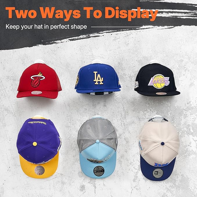 HOUSE DAY Adhesive Hat Hooks for Wall 16 Pack, Strong Hat Rack for Baseball Cap Display Organizer, Hats Hangers Holder for Wa