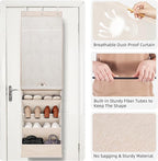 STORAGE MANIAC Over the Door Shoe Organizer with Curtain Dustproof Heavy-Duty Large Deep Pocket Hanging Shoe Organizer for Cl