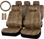 AUTOFAN Leopard Car Seat Covers Full Set with Steering Wheel Cover 2 Seat Belt Pads, Cheetah Print Seat Covers for Cars for W