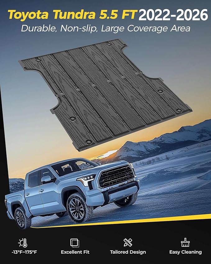 3W Truck Bed Mat for Toyota Tundra 2022-2026, Heavy Duty Tundra Accessories TPE Truck Bed Liner, All Weather Pickup Truck Bed Protection(Only Fit 5.5FT/5.5' Short Bed)