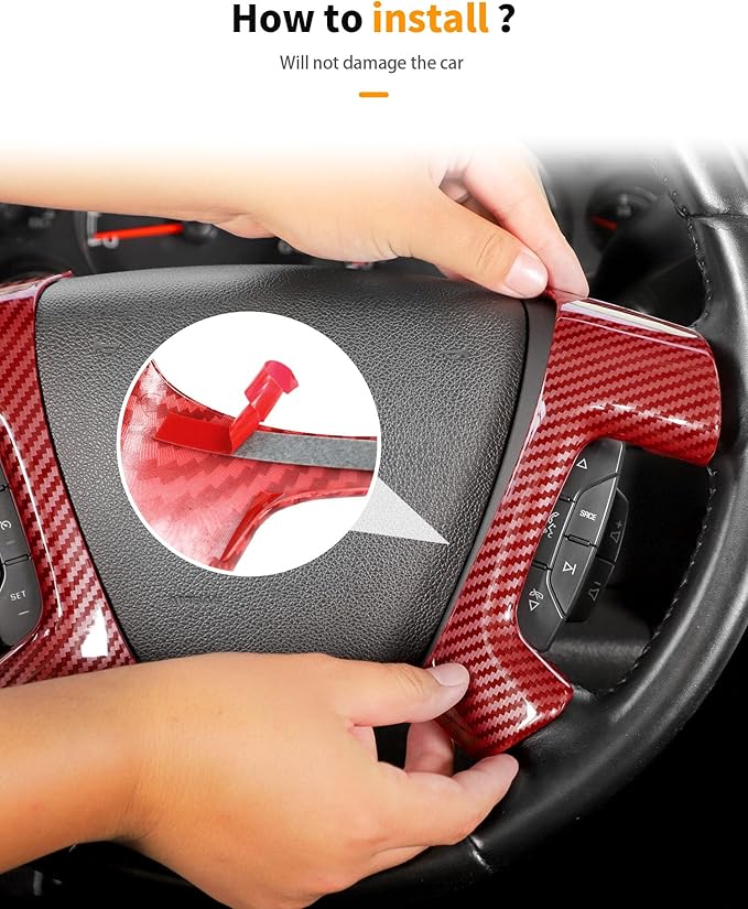 Hoolcar Interior Center Console Steering Wheel Cover Trim Compatible with Chevrolet Silverado Tahoe Suburban Avalanche 2007-2013, Red Carbon Fiber