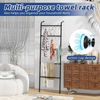 Simple Trending Blanket Ladder，5 Tier Metal Towel Rack with 12 Hooks, 79'' Metal Style Decorative Ladder for The Living Room 