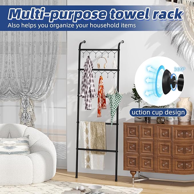 Simple Trending Blanket Ladder，5 Tier Metal Towel Rack with 12 Hooks, 79'' Metal Style Decorative Ladder for The Living Room 