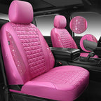 CAR PASS Hot Pink Bling Diamond Leather Car Seat Covers Full Sets, Waterproof Shining Glitter Sparkly Crystal Universal Armre