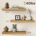 32Inch Oak Floating Shelves for Wall, 12 Inch Deep Shelves for Bedroom, Kitchen, Bathroom Wall Mounted, Rustic Wood Floating 
