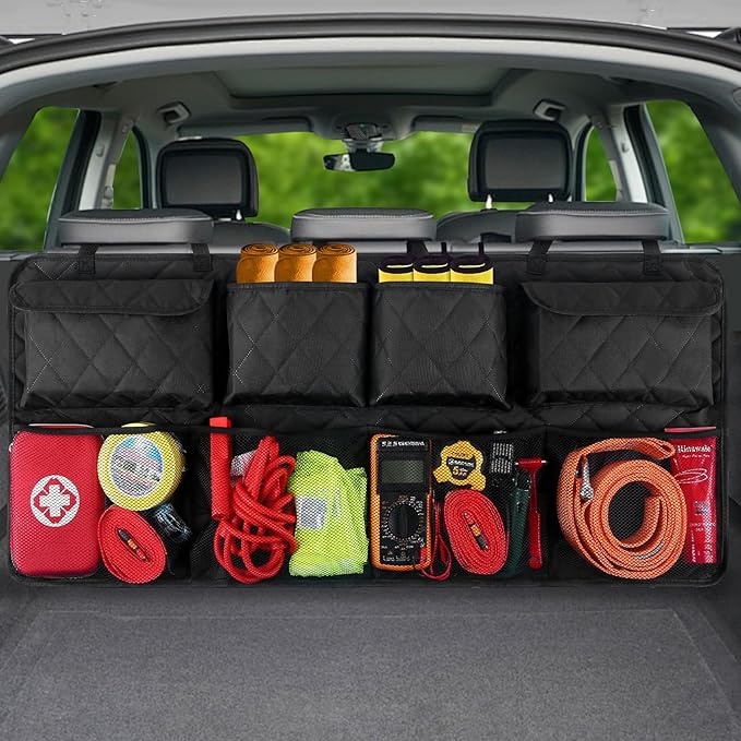 Car Trunk Hanging Organizer 3D Textured Ripple Design, Cotton-Padded Farewell to Collapse, Reinforced Stitching, Extra-Wide P