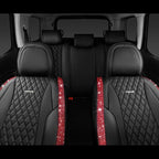 CAR PASS Nappa Leather Bling Diamond Black Red Seat Covers Full Set, Waterproof Calfskin Heavy-Duty Anti-Slip, Universal Fit 