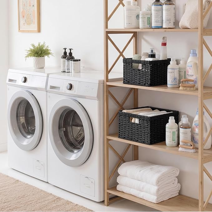 StorageWorks Wicker Basket with Handle, Wicker Storage Baskets for Organizing, Decorative Storage Baskets for Shelves, Paper 