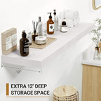 Vivelove White Floating Shelves 12 Inches Deep, [Wood Grain Texture] 36x12 Floating Shelves for Wall with Invisible Brackets,
