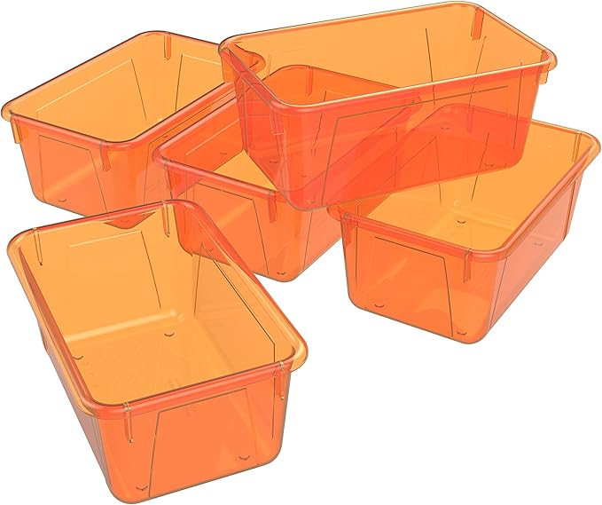 Storex Small Cubby Bin, 12.2 x 7.8 x 5.1 Inches, Candy Orange, 5-Pack (62479U05C)