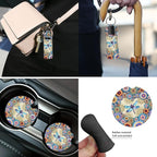 Dragonfly Car Seat Cover Full Set with Steering Wheel Cover Seat Belt Pads Auto Armrest Covers Boho Flower Cup Holders Keychain Lipstick Holder Fit for Most Vehicles