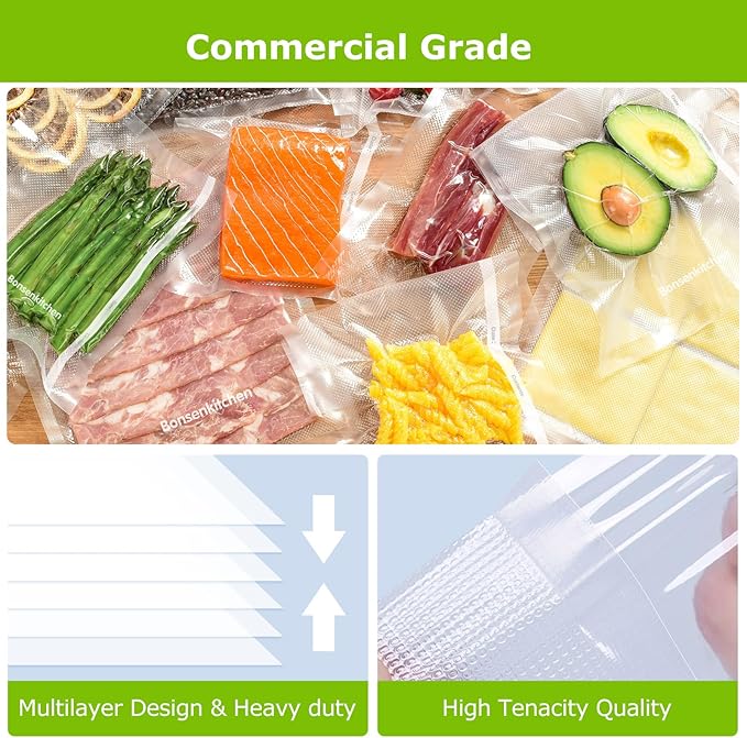 Bonsenkitchen Vacuum Sealer Bags Rolls, 11in x 50ft & 8in x 50ft Durable Food Sealer Bags, Commercial Grade, Heavy Duty, BPA 