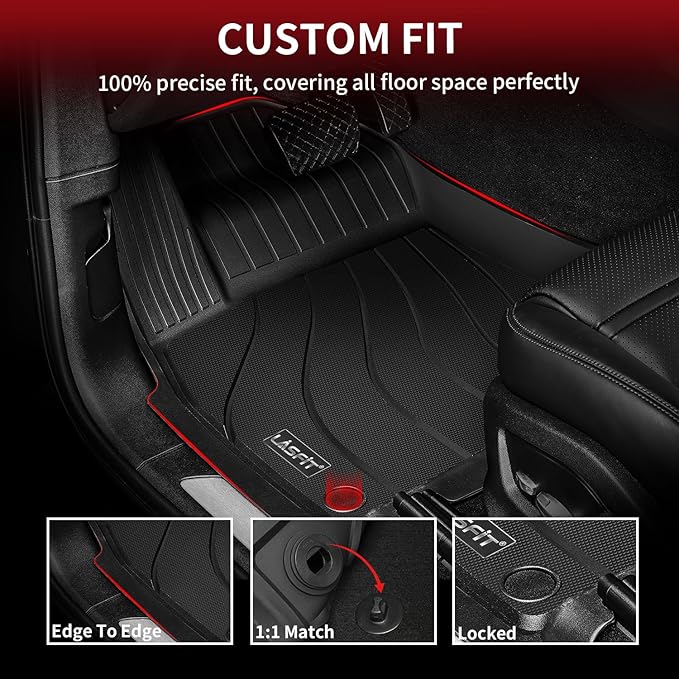 LASFIT Floor Mats for Porsche Cayenne 2019-2026 All Weather Floor Liner TPE Custom Fit 1st & 2nd Row Rubber Car Mats for Porsche Cayenne Automotive Accessories, Black, Easy to Clean