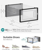 SONGMICS Shoe Boxes, Pack of 12 Shoe Storage Organizers, Stackable Clear Plastic Boxes for Closet, Sneakers, 13.1 x 9.1 x 5.6