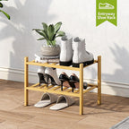 BMOSU 2-Tier Bamboo Small Shoe Rack Premium Stackable Shoe Shelf Storage Organizer for Hallway Closet Living Room Entryway Or