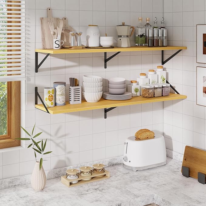 48inch Floating Shelves for Wall,10" Deep Floating Shelves with Metal Brackets,Wall Mounted Hanging Floating Shelf,Wide Displ