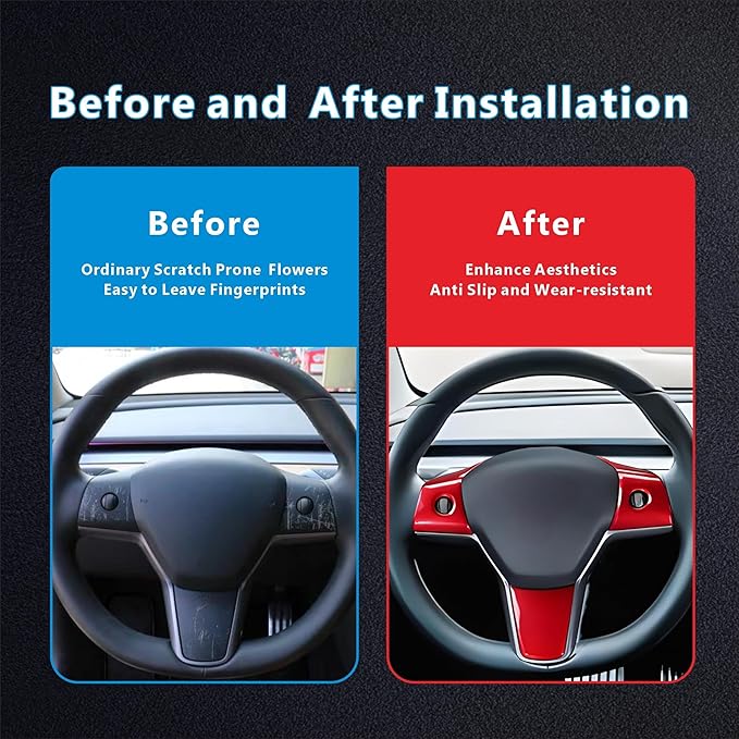 for Tesla 2017-2023 Model 3 and 2020-2024 Model Y Steering Wheel Cover Trim Interior Decoration Protection Accessories(Red)