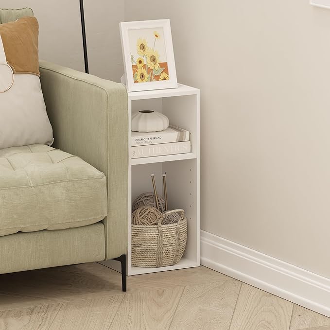 Furinno Fulda Book Shelf, 2-Tier Narrow Bookshelf, Bookcase with 10-in Width Storage Shelf, 9.3 x 9.8 x 21.2, for Living Room