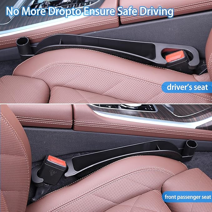 Supin Car Seat Gap Filler Set of 2, Multifunctional Seat Side Gap Filler with Organizer & Hook Function& 2 Storage for Stabilizing Phone,Keys Wallet, Fill The Gap Between Seat & Console (Black)