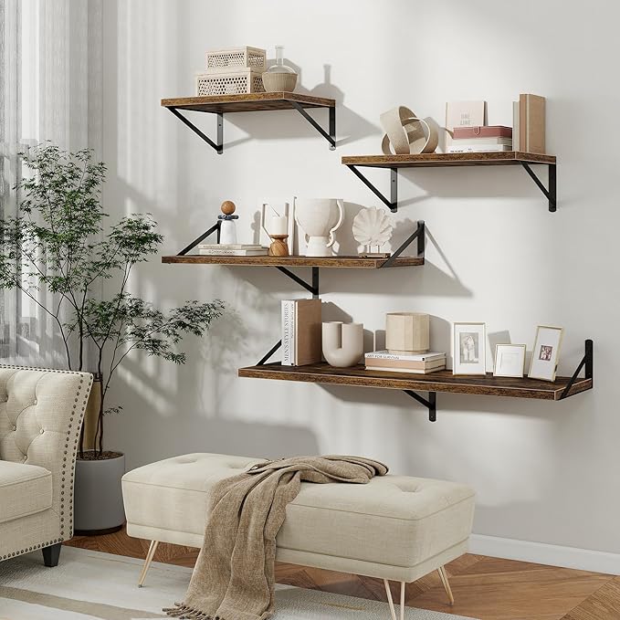 Floating Shelves, 12 Inch Deep Rustic Wood Wall Storage, 36W x 12D Wall Shelves Set of 2, Heavy Duty Metal Brackets, Large In