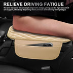 CAR PASS 3D Rhombus Leather Steering Wheel Cover Car Accessories Set, Comfortable Center Console Armrest Cushion with Storage Bags 2 Non-Slip Cup Coasters, 14.5-15in Car Interior Sets, 4 PCS All Beige