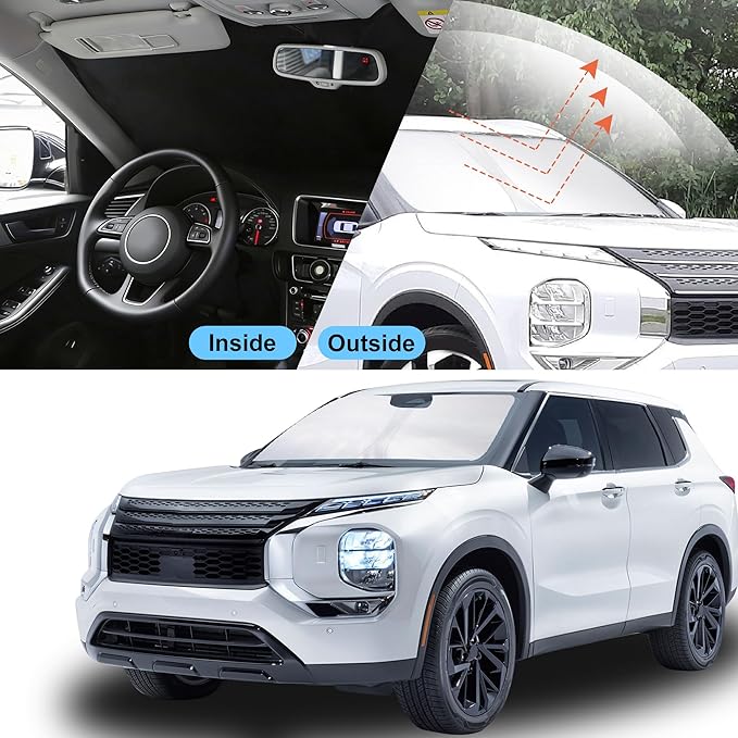 Front Windshield Sun Shade Foldable Car Front Window Sun Shade Windshield Shade Fit for Mitsubishi Outlander 2022-2026(NOT for Outlander Sport) Block UV Rays Keep Cooler
