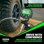 Rhino USA Digital Tire Pressure Gauge with Inflator (250 PSI) Professional Air Chuck & Air Compressor Attachments - High Pressure Tire Gauge with 0.1 Display Resolution - Best Car Accessories (1-Pack)