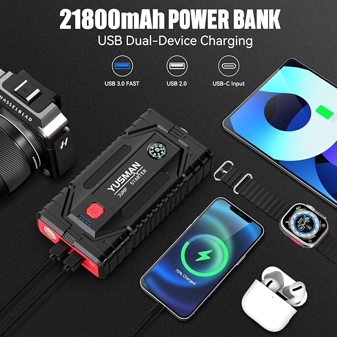 Jump Starter, 7000A Car Jump Starter, 12V Battery Jump Starter Pack, Portable Charger and Jumper Cables for All Gasoline and