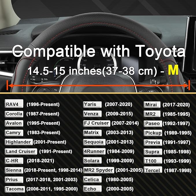 West Llama 3D Texture Steering Wheel Cover for Toyota, Anti-Slip Design, Premium Leather, Custom Fit for 14.5-15 inch, Stylis
