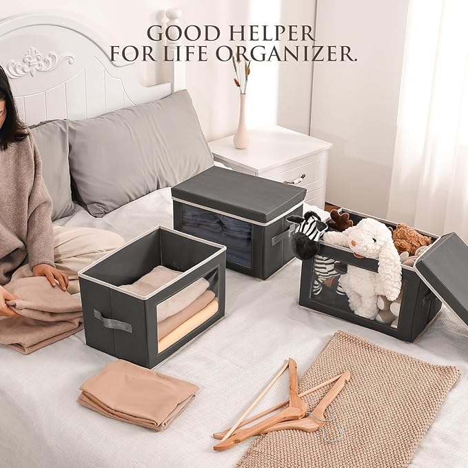 Homsorout Stackable Storage Bins with Lids - Medium Storage Box with Lids, Foldable Closet Boxes for Organizing, Wardrobe Clo