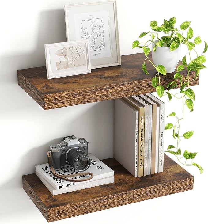 16 Inch Floating Shelves, 8 Inch Deep Floating Shelves for Wall, Hanging Shelf with Invisible Brackets, Deep Shelves for Bath
