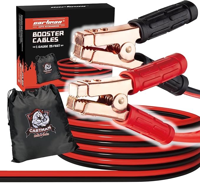 CARTMAN 1 Gauge 25Feet Jumper Cables 800AMP Heavy Duty Booster Cables with Carry Bag