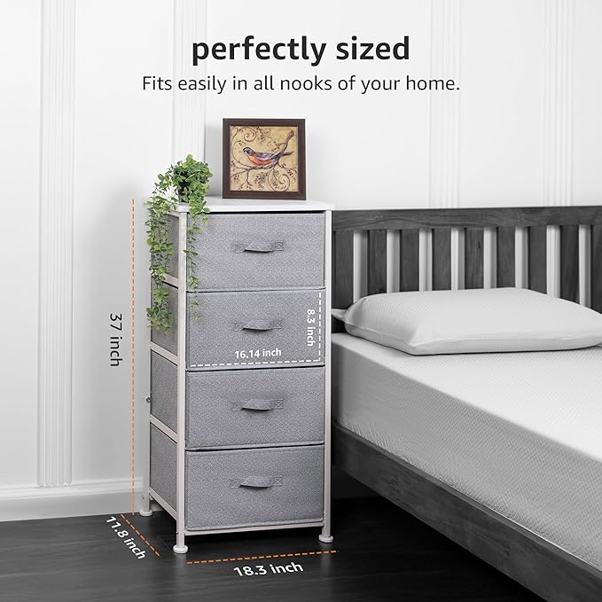 Amazon Basics Fabric 4-Drawer Storage Organizer Unit for Closet, Bedroom, White