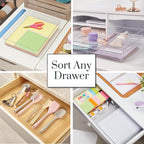 STORi SimpleSort 2-Piece Stackable Clear Drawer Organizer Set | 15" x 6" x 2" Rectangle Trays | Wide Makeup Vanity Storage Bi