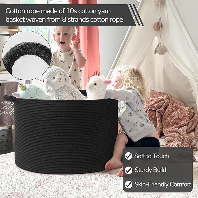 INDRESSME 115L Extra Large Cotton Rope Blanket Basket, Woven Storage for Living Room Toy Baskets Kids Baby Laundry Hamper for