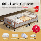 Yecaye Under Bed Storage with Wheels, 2 Pack Under the Bed Storage Containers with Lids & Label, XXL 60L Rolling Underbed Sto