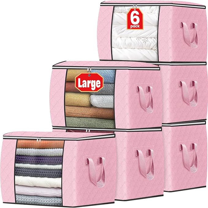 Fab totes 24 Gallons Clothes Storage, Foldable Thick Fabric Blanket Storage Bags, Containers for Organizing Bedroom, Closet, 