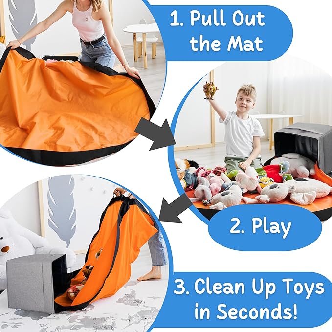 XL Toy Storage Organizer with Play Mat - Storage Bag/Box for Kids, Boys, Girls, Nursery, Playroom - Basket for Building Brick