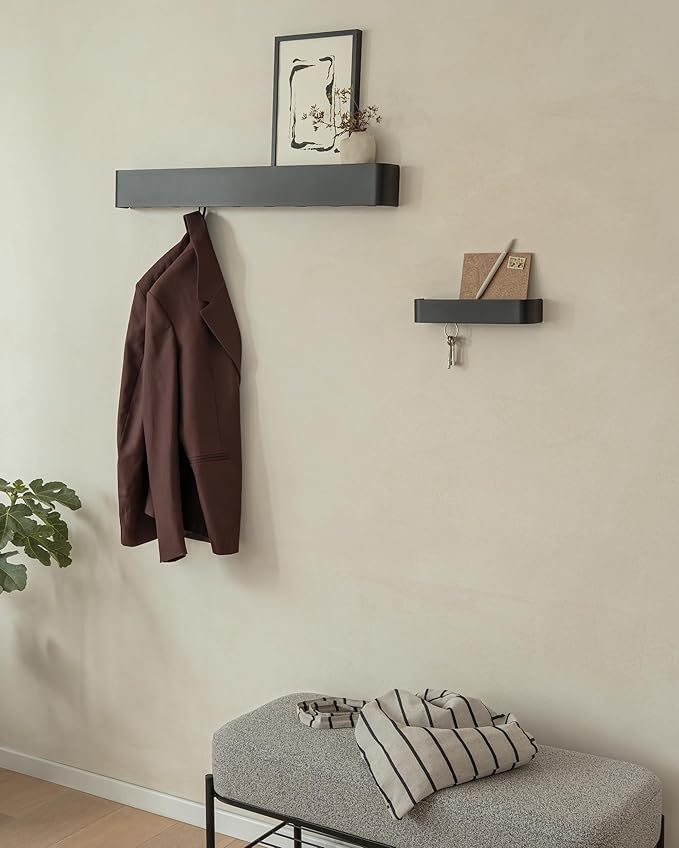 Kazai.® Coat Rack Wall Mount with Shelf 'Tone' | Modern Design Coat Hanger with Hidden Hooks and Storage | Hat Rack with Shel